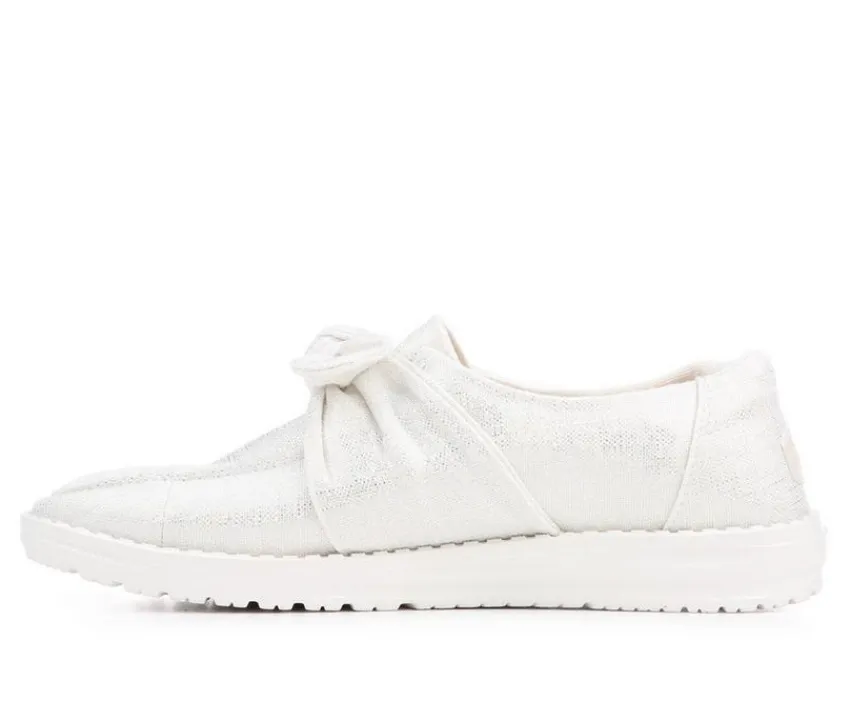 Clearance HEYDUDE Women's Wendy Bow Shimmer Metallic Casual Shoes