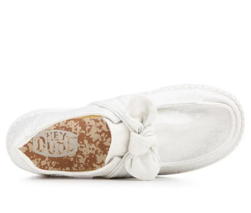 Clearance HEYDUDE Women's Wendy Bow Shimmer Metallic Casual Shoes